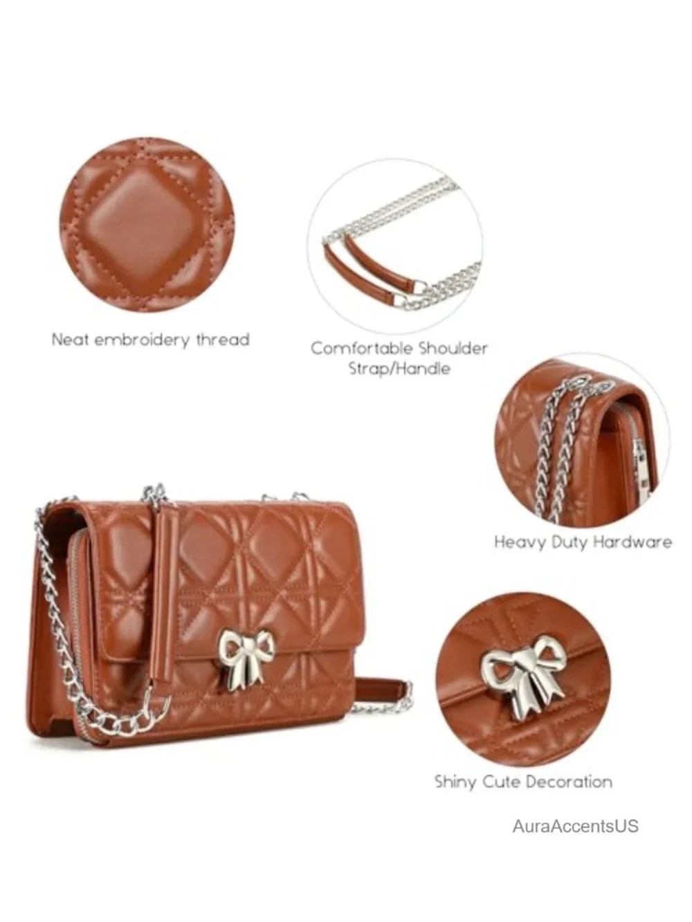 Quilted PU Leather Crossbody Bag with Chain Strap Medium Shoulder Purse